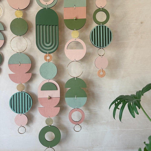 Large MCM Green & Pink Wall Art - Mid-Century Home Decor