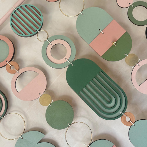 Large MCM Green & Pink Wall Art - Mid-Century Home Decor