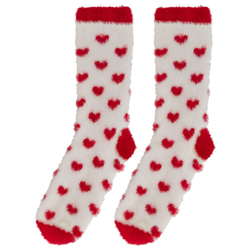 Ladies Valentines Socks Super Cosy Hearts Size 4 - 6 White and Red one pair  supplied