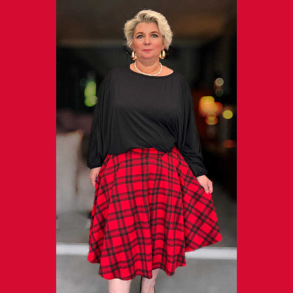 ROCKTHOSECURVES TARTAN A-LINE SWING SKATER SKIRT WITH ELASTICATED WAIST