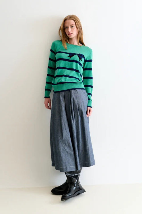 Bly Bow Intarsia Striped Jumper – Navy