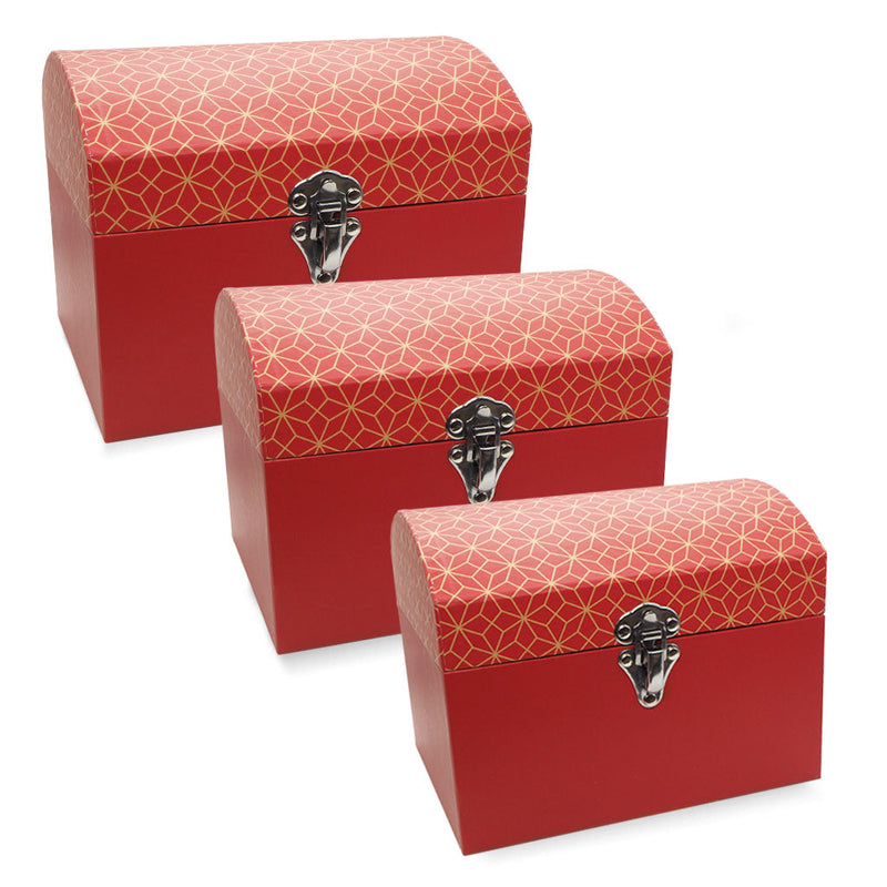 Gift Box Mini Chest Set Of 3 Red & Gold