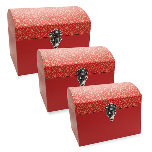 Gift Box Mini Chest Set Of 3 Red & Gold