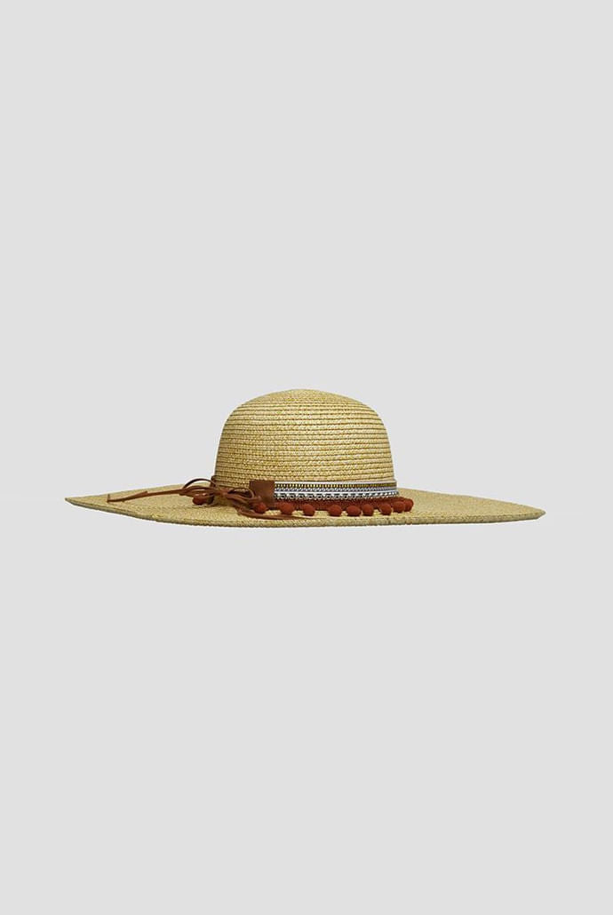 Louche January Large Brim Straw Hat With Pom Trim