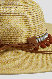 Louche January Large Brim Straw Hat With Pom Trim