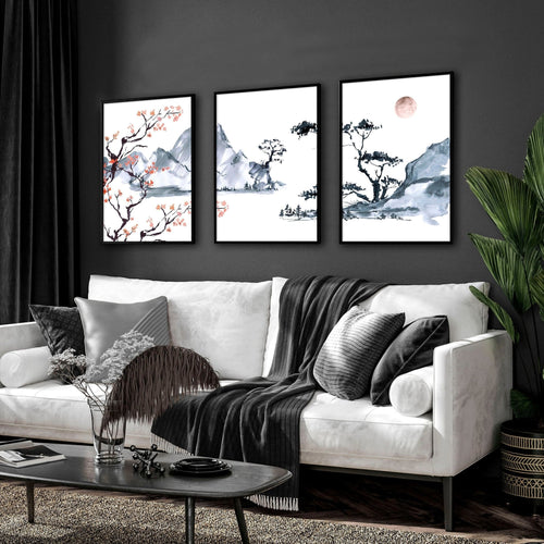 Cherry Blossom Wall Art – Japanese Set of 3 Framed Prints