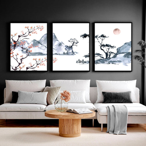 Cherry Blossom Wall Art – Japanese Set of 3 Framed Prints
