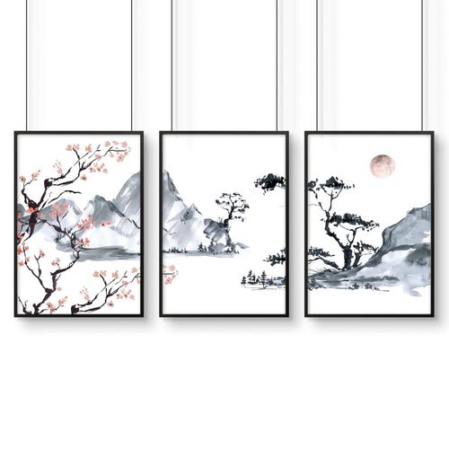 Cherry Blossom Wall Art – Japanese Set of 3 Framed Prints