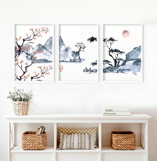 Cherry Blossom Wall Art – Japanese Set of 3 Framed Prints