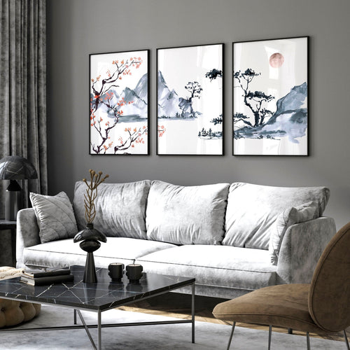 Cherry Blossom Wall Art – Japanese Set of 3 Framed Prints