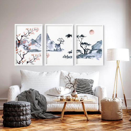 Cherry Blossom Wall Art – Japanese Set of 3 Framed Prints