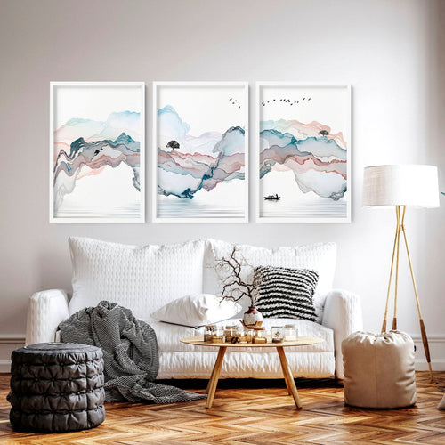 Landscape painting Japan | set of 3 wall art prints for living room