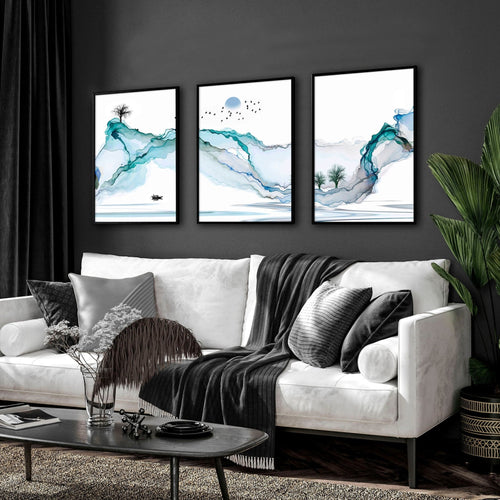 Set of 3 Prints | Teal Japanese Wall Art