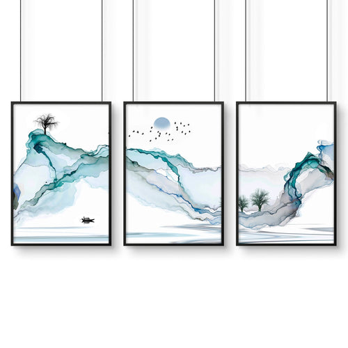 Set of 3 Prints | Teal Japanese Wall Art