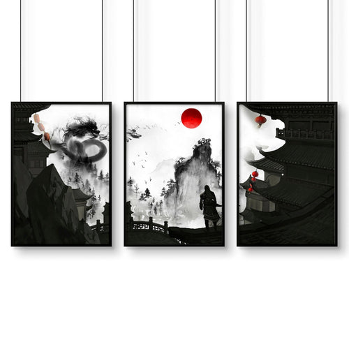 Dragon wall art | set of 3 prints for home office decor