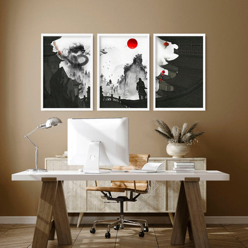 Dragon wall art | set of 3 prints for home office decor