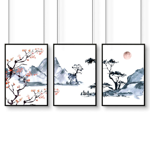 Cherry Blossom Prints – Set of 3 Japanese Wall Art