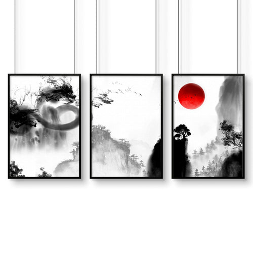 Japanese dragons art | set of 3 wall art prints