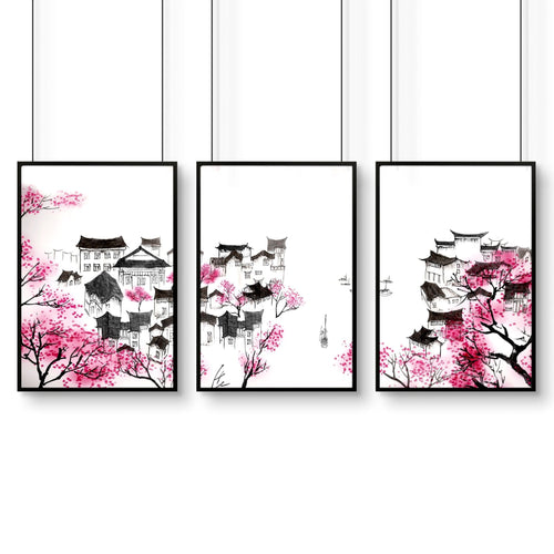 Japanese Flower Art | Set of 3 wall art prints