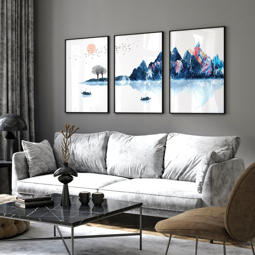 Framed wall art for living room | set of 3 Japanese wall art prints