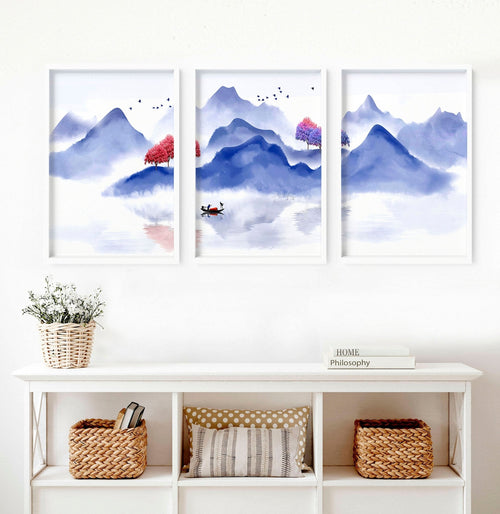 Wall pictures for living room | set of 3 Japanese wall art