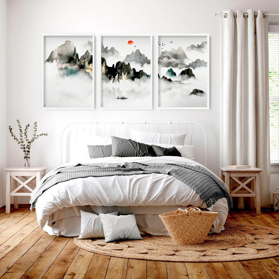 Art for a bedroom | set of 3 Japanese wall art