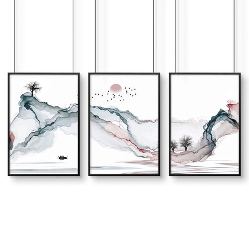 Landscape art sunset | set of 3 framed wall art