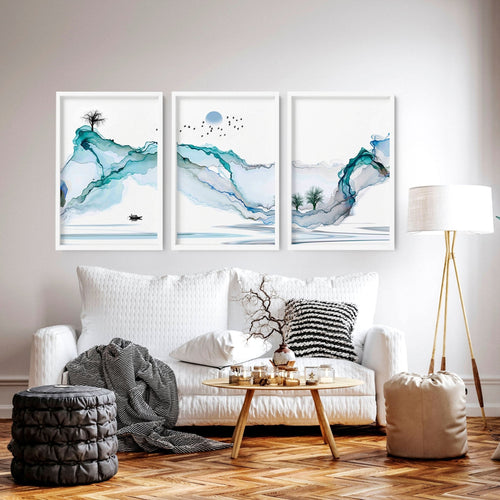Set of 3 Prints | Teal Japanese Wall Art