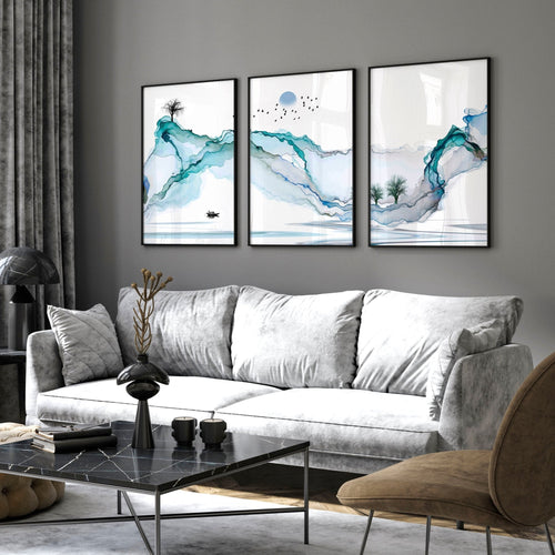 Set of 3 Prints | Teal Japanese Wall Art