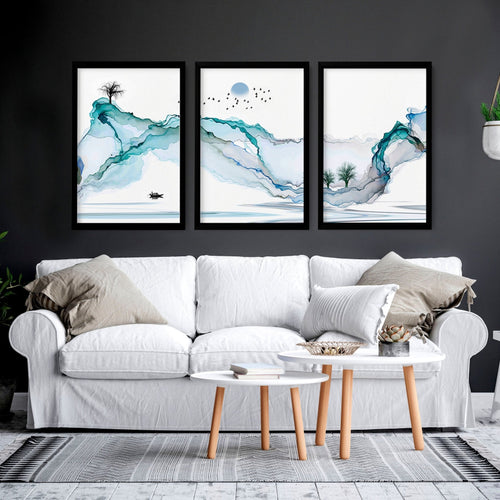 Set of 3 Prints | Teal Japanese Wall Art