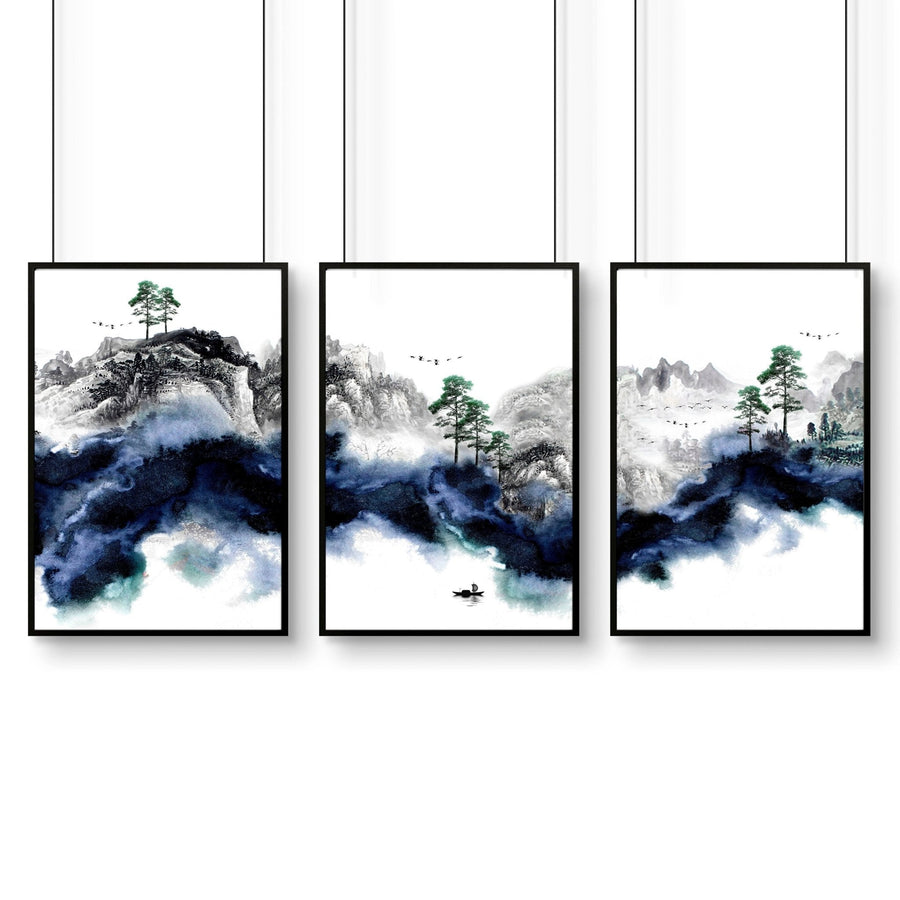 Wall picture for living room | set of 3 Japanese art prints
