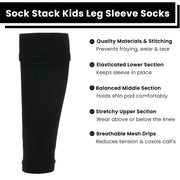 Sock Stack Kids Leg Sleeve Socks Black Over-Calf Compression Sleeves Breathable Moisture-Wicking