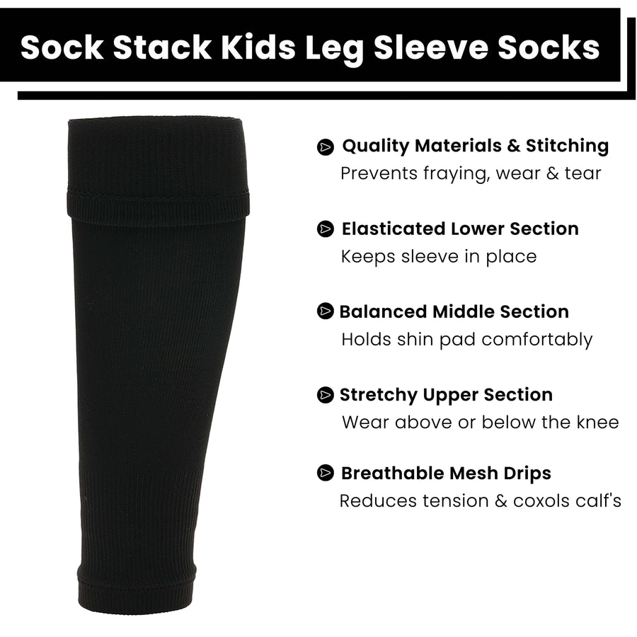 Sock Stack Kids Leg Sleeve Socks Black Over-Calf Compression Sleeves Breathable Moisture-Wicking