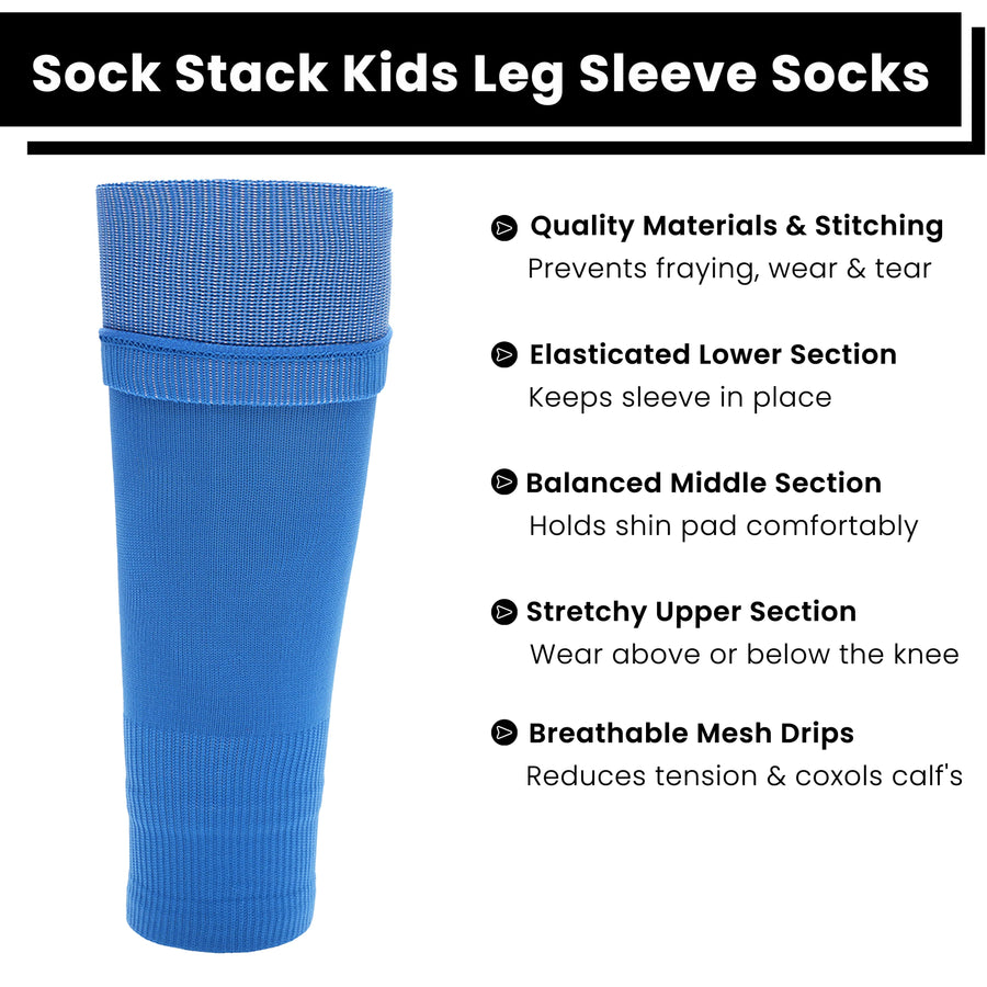 Sock Stack Blue Youth Size Kids Leg Sleeve Socks Fits Over Calf Shin Pads Compression