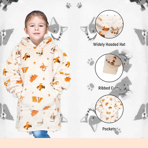 Daisy Dreamer Kids Oversized Hooded Blanket Sweatshirt Ultra Soft Sherpa Fur Flannel