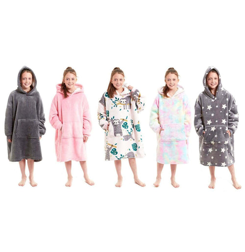 Daisy Dreamer Kids Oversized Hooded Fleece Blanket With Reversible Sherpa Double Pocket