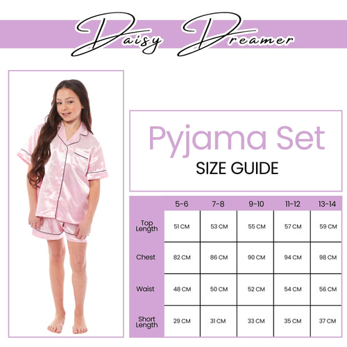 Daisy Dreamer Girls Satin Silk Pyjama Set With Button-Down Shirt And Loose-Fit Pants