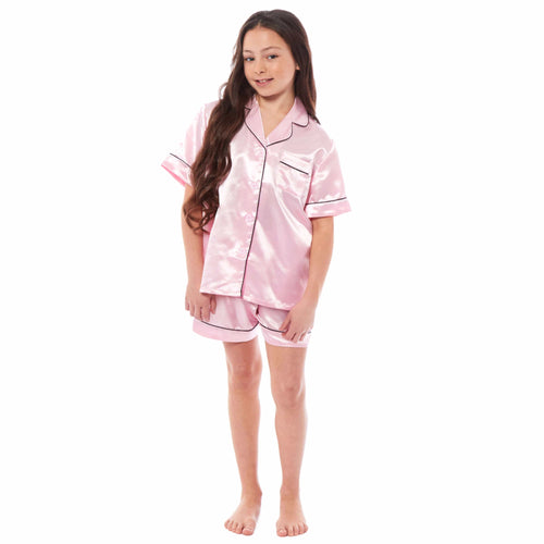 Daisy Dreamer Girls Satin Silk Pyjama Set With Button-Down Shirt And Loose-Fit Pants