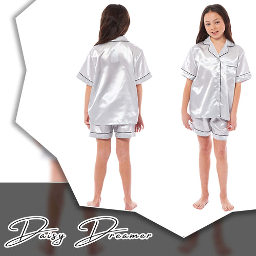 Daisy Dreamer Girls Satin Silk Pyjama Set With Button-Down Shirt And Loose-Fit Pants