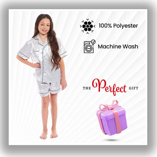 Daisy Dreamer Girls Satin Silk Pyjama Set With Button-Down Shirt And Loose-Fit Pants