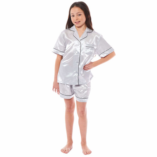Daisy Dreamer Girls Satin Silk Pyjama Set With Button-Down Shirt And Loose-Fit Pants