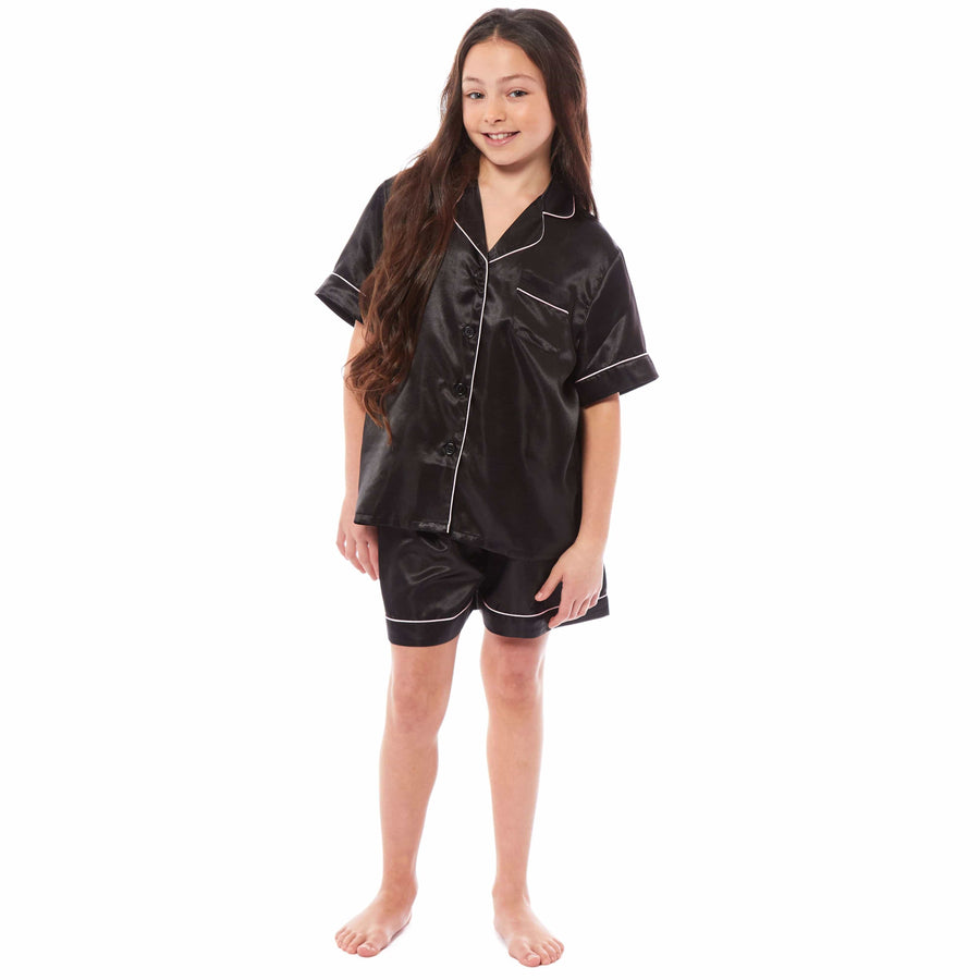 Daisy Dreamer Girls Satin Silk Pyjama Set With Button-Down Shirt And Loose-Fit Pants