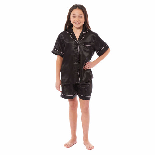 Daisy Dreamer Girls Satin Silk Pyjama Set With Button-Down Shirt And Loose-Fit Pants
