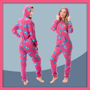 Daisy Dreamer Ladies Hooded Fleece Onesie Pyjamas With Horse Print Zipper Front Elastic