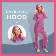 Daisy Dreamer Ladies Hooded Fleece Onesie Pyjamas With Horse Print Zipper Front Elastic