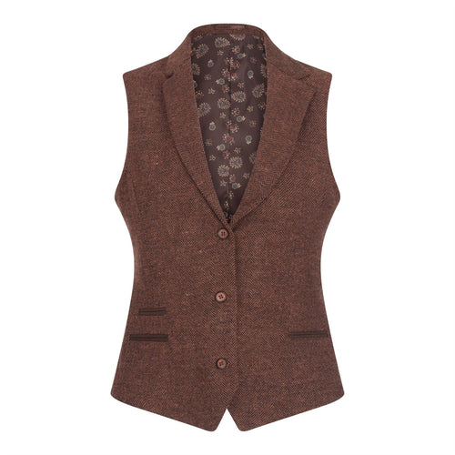 WS-12 - Women's Tweed Suit Blazer Trousers Waistcoat Herringbone Wool Rust Brown