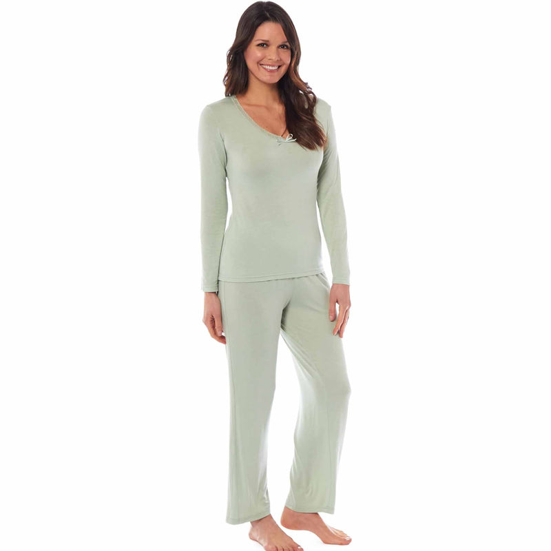 Daisy Dreamer Ladies Pyjama Set Long Sleeve Stretch Fit Black Green Viscose Spandex Blend