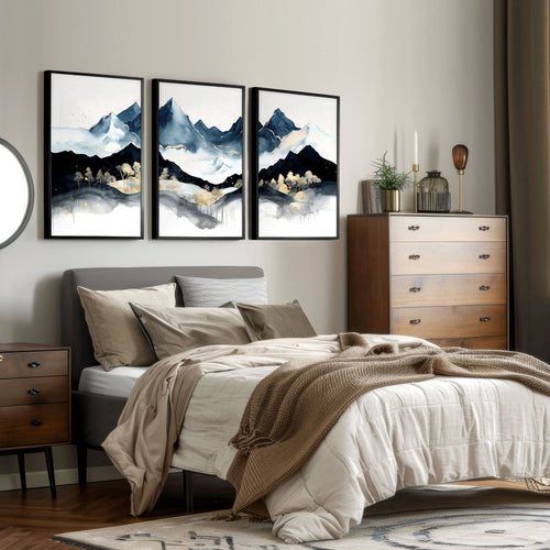 3 Piece Picture Frame Set – Nordic Teal Landscape Prints