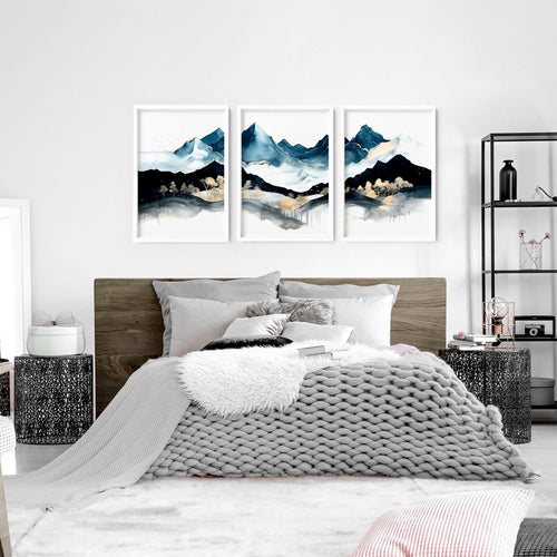3 Piece Picture Frame Set – Nordic Teal Landscape Prints