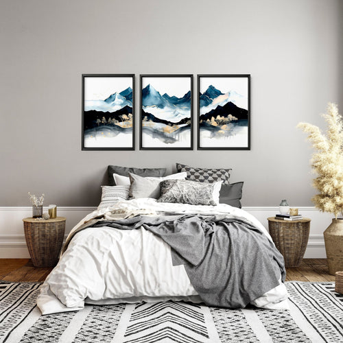 3 Piece Picture Frame Set – Nordic Teal Landscape Prints